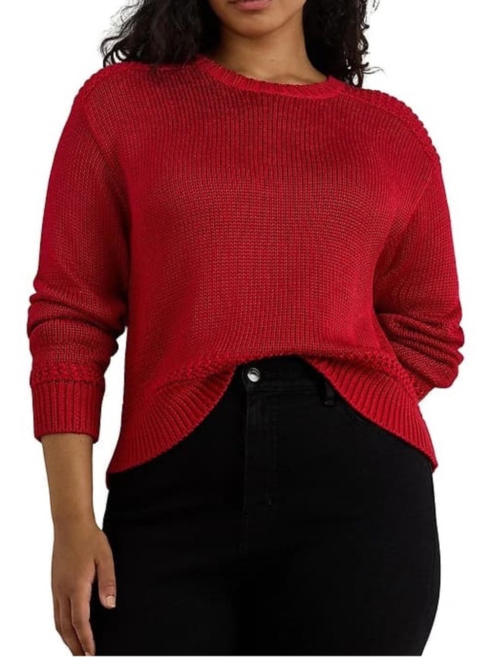 Lauren Ralph Lauren Red Cotton Ribbed Knit Crew Neck Long Sleeve Sweater XL